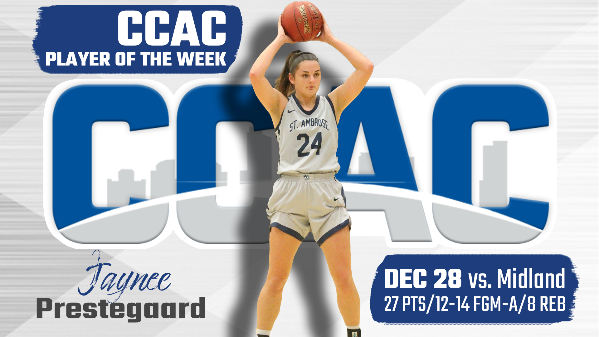 Jaynee Prestegaard named CCAC Player of the Week