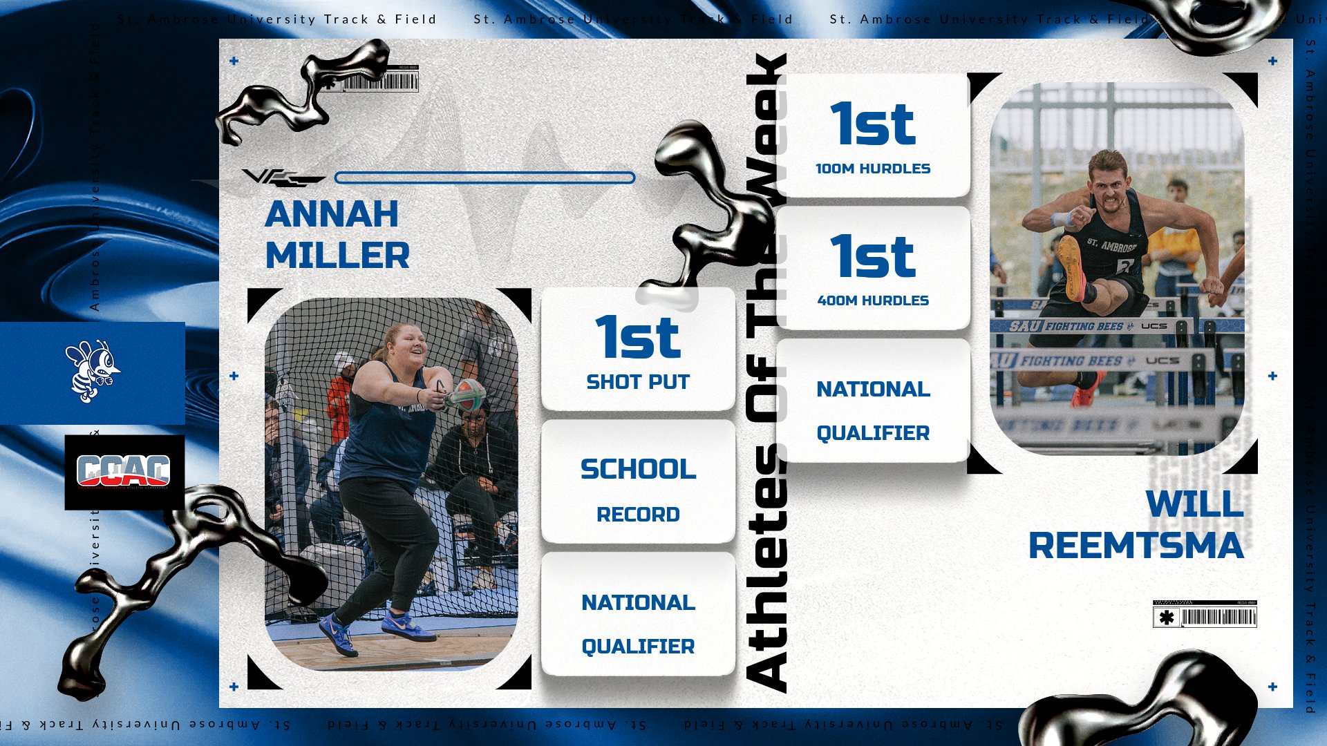 Miller and Reemtsma named CCAC Athletes of the Week